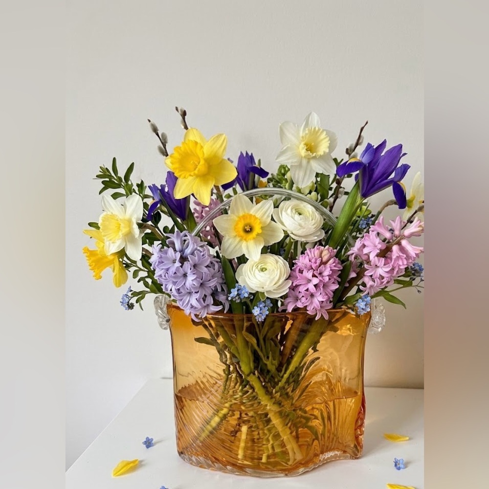 Yellow Glass Purse Vase- Spring Home Decor- Great Condition
